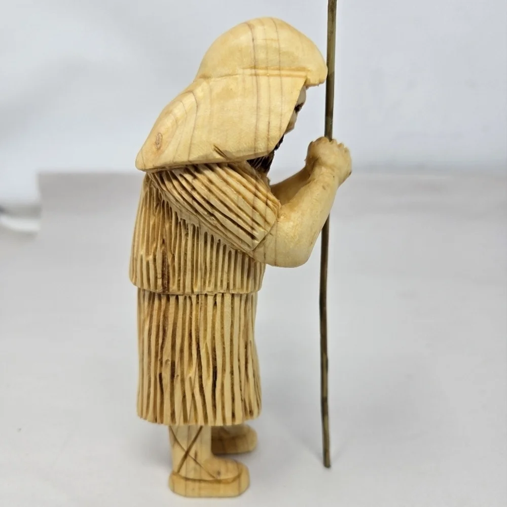Nativity Shepard Holding His Staff Hand Carved Wood 1999 R Herrenbruck Christmas